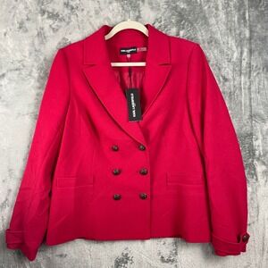 Karl Lagerfeld Pea‎ Coat Womens 14 Red Button Front Military $169 MSRP NEW